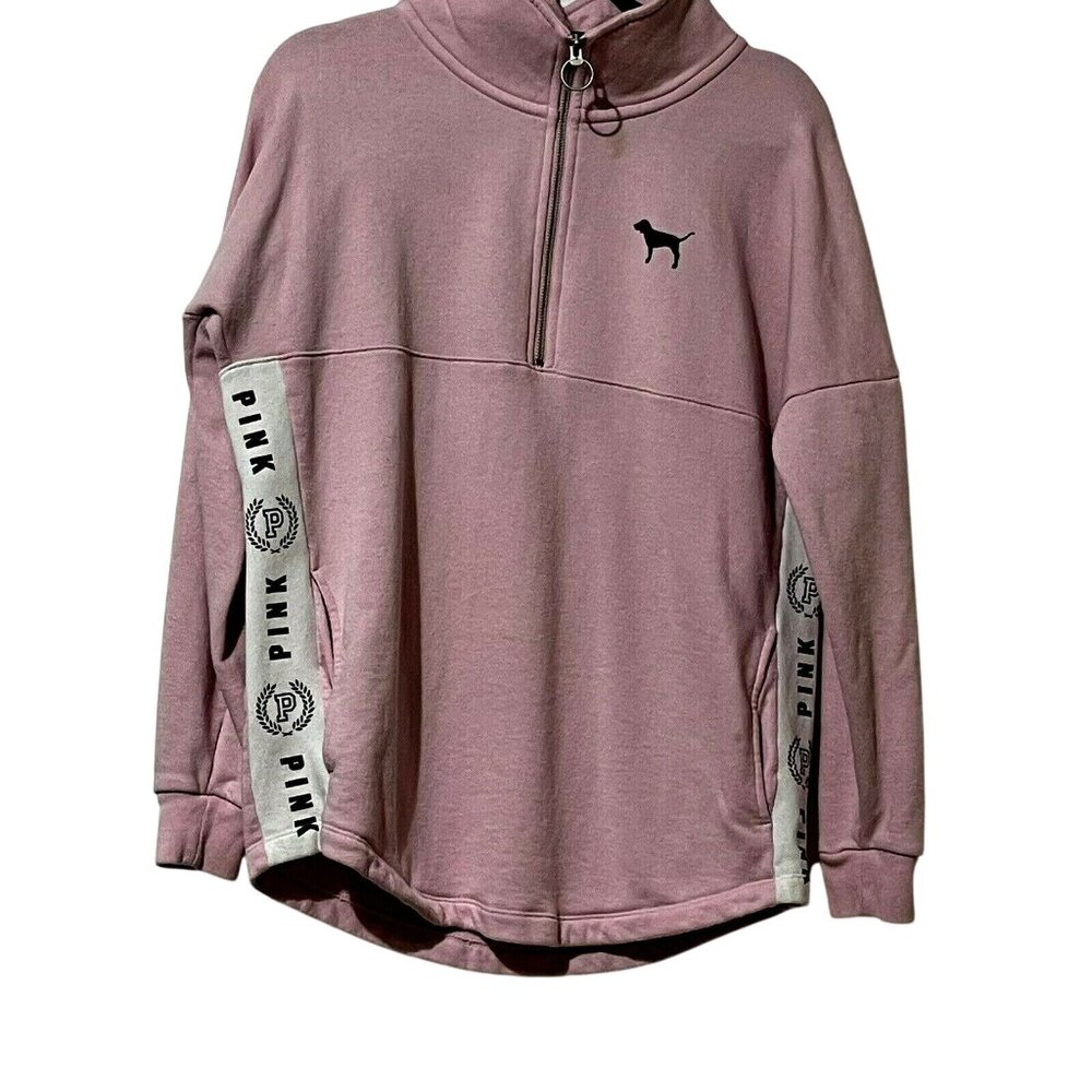 Victorias Secret PINK Womens Pullover Size S Half-Zip Mock Neck Pockets Pink
